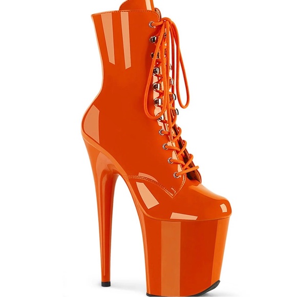 Pleaser Vibrant Orange Platform Boots - Picture 2 of 3